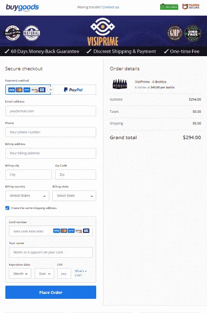 VisiPrime secure checkout